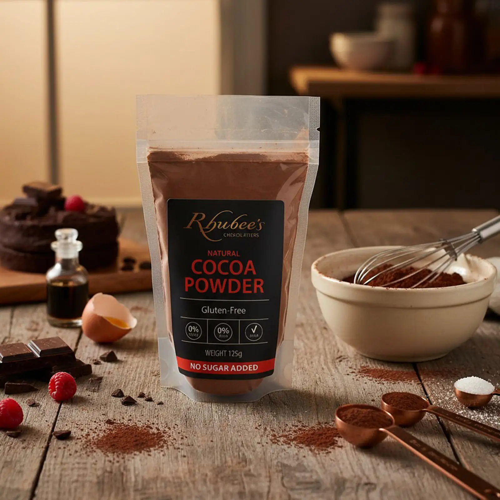 cocoa powder on kitchen counter