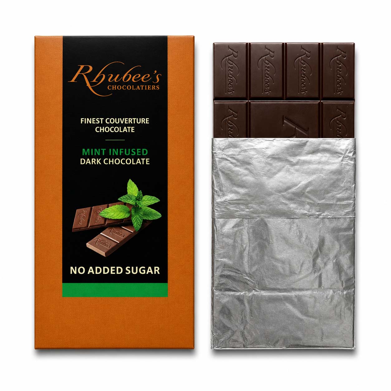 dark mint chocolate bar foil rolled down