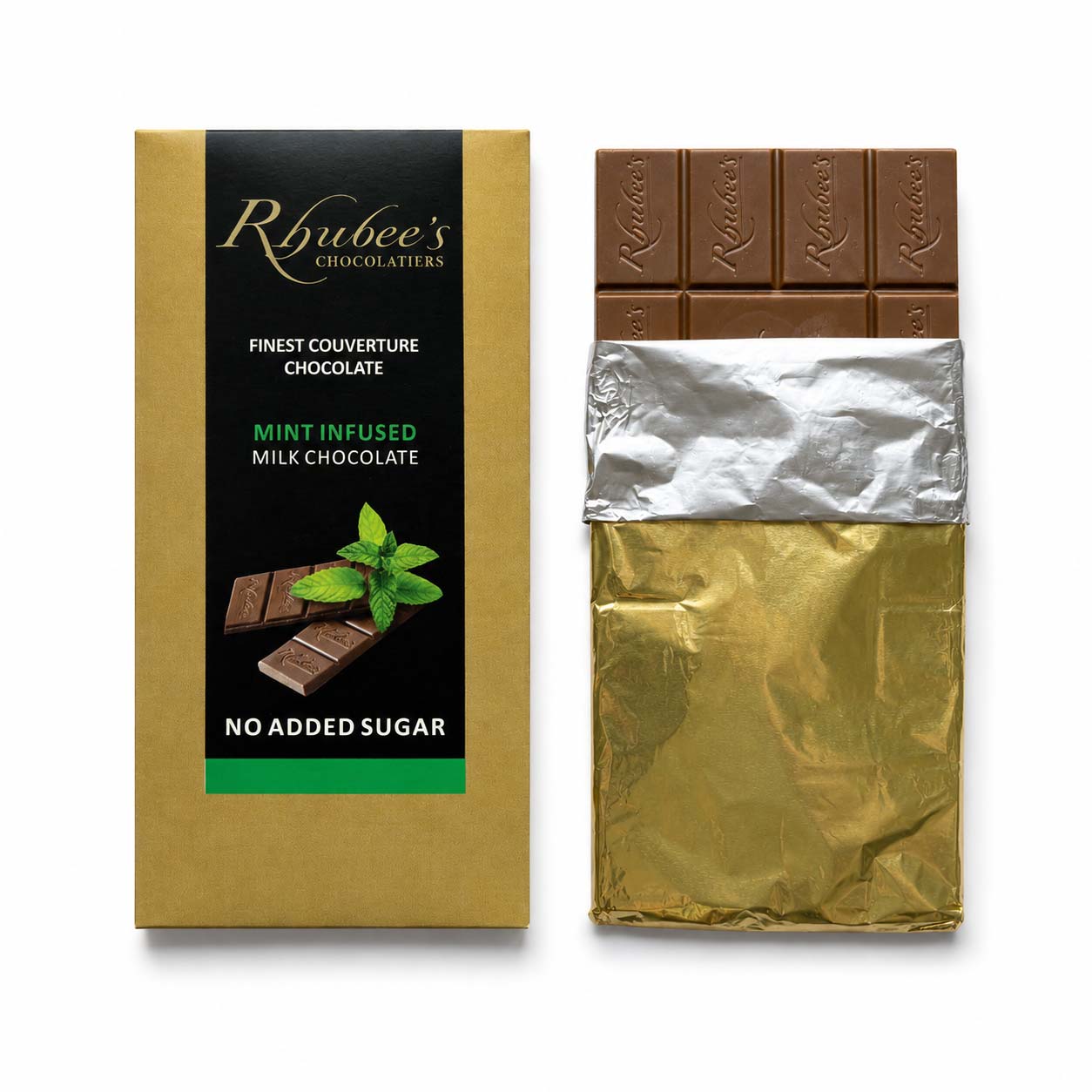 milk mint chocolate bar with rolled foil