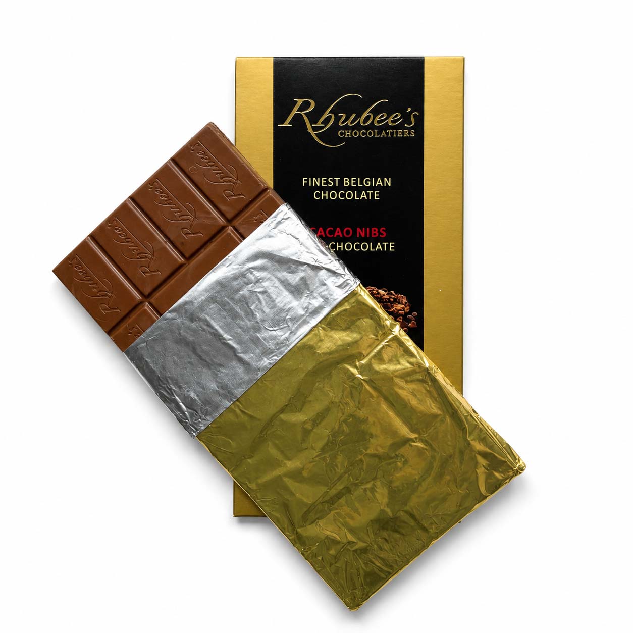 milk nibs chocolate bar at angle