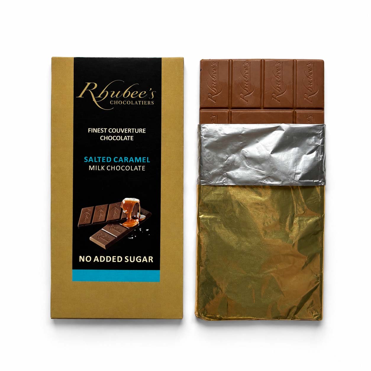 milk salted caramel chocolate bar foil rolled down