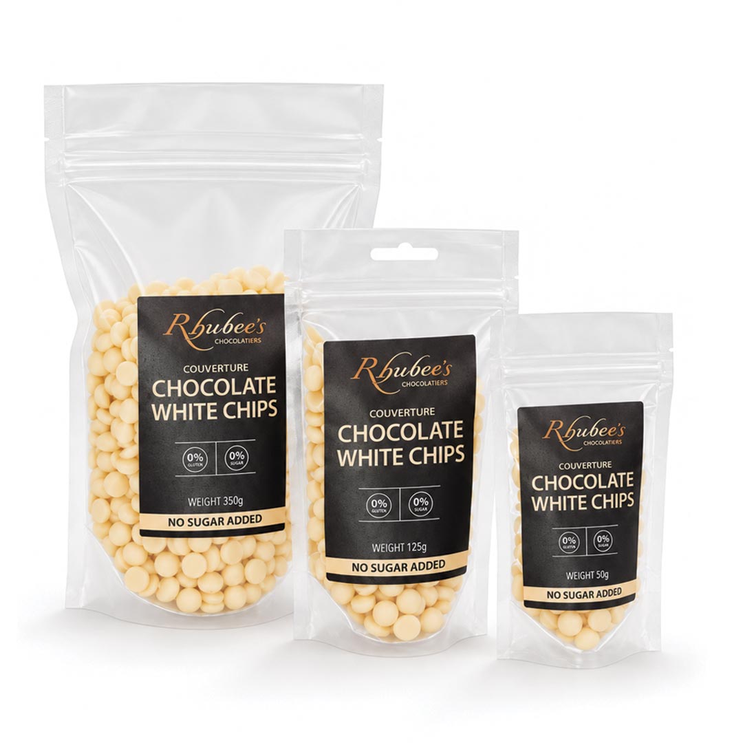 White chocolate chips in 3 bag sizes